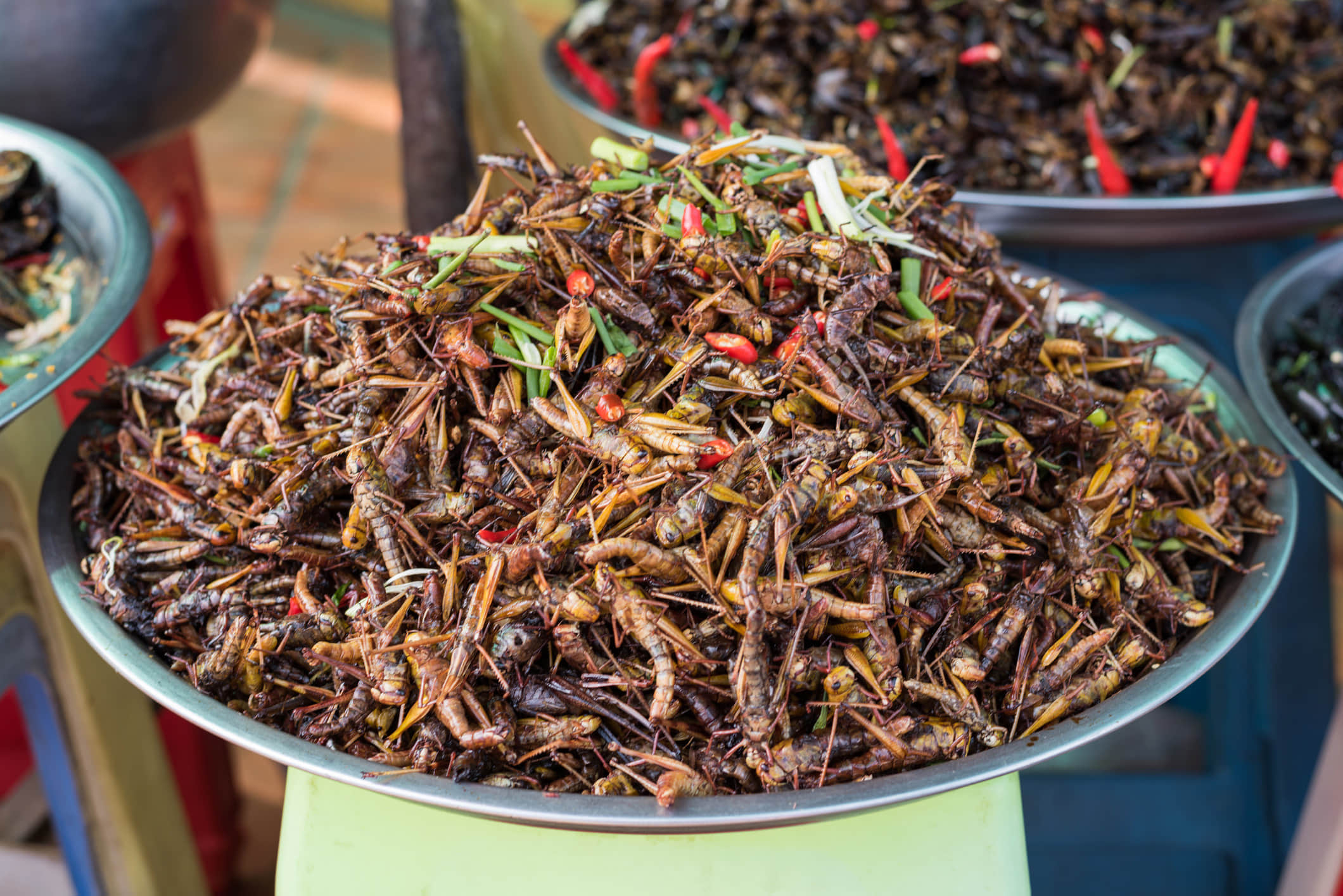Смажені цвіркуни на продаж. Камбоджа