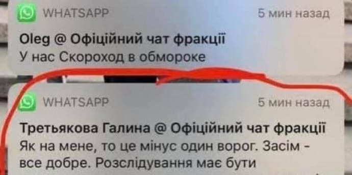 Позже Ирина Геращенко обнародовала скриншот со словами Галины Третьяковой из чата