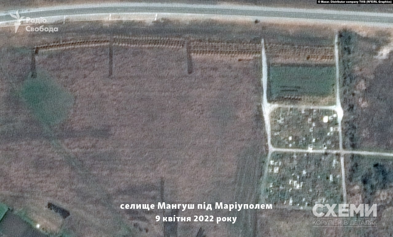 Satellite image shows 300 metre long mass grave with Mariupol citizens in Manhush