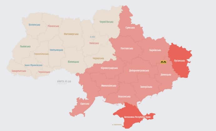 карта повітряних тривог станом на 20:07, alerts.in.ua