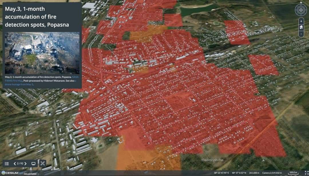 Исследователи показали визуализацию разрушений в Попасной Луганской области