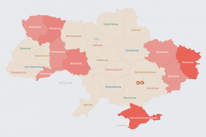 Карта alerts.in.ua в 02.40