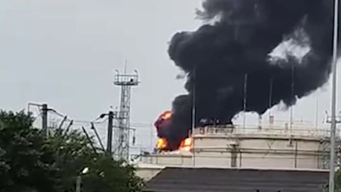 Oil depot on fire in Russian Krasnodar