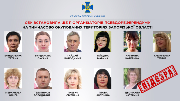 Ukraine's Security Service identifies 11 more organisers of sham referendum in Zaporizhzhia Oblast