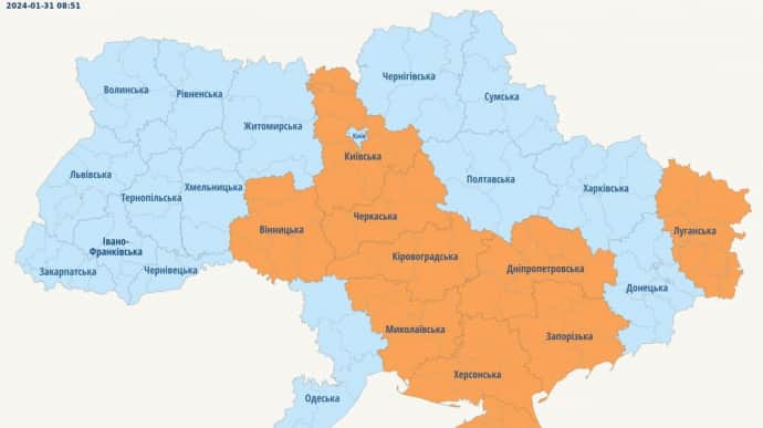 У низці областей України була тривога через загрозу балістики