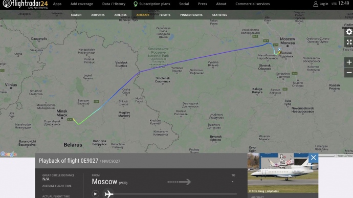  маршрут літака Януковича