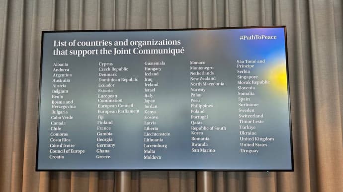 Final communiqué of Global Peace Summit signed by 80 states and 4 organisations