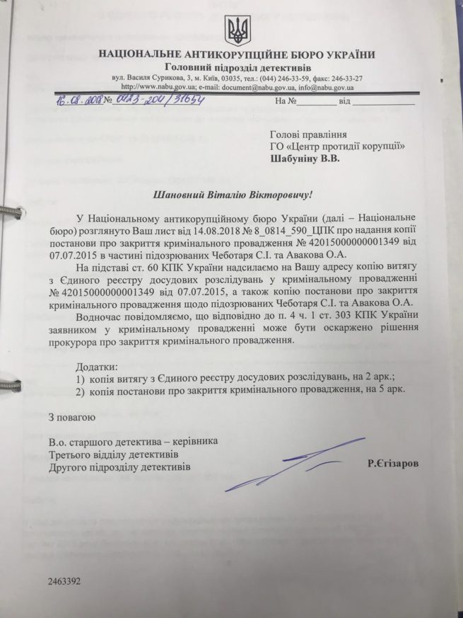 Відповідь НАБУ, яка, на думку активістів, підтверджує їхнє право на оскарження