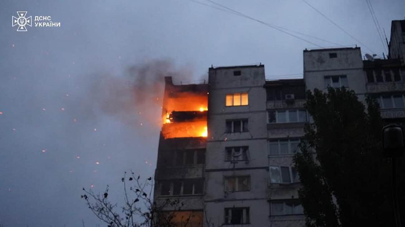 Russian drone attack on Kyiv: 2 residential buildings catch fire, two people injured – photos