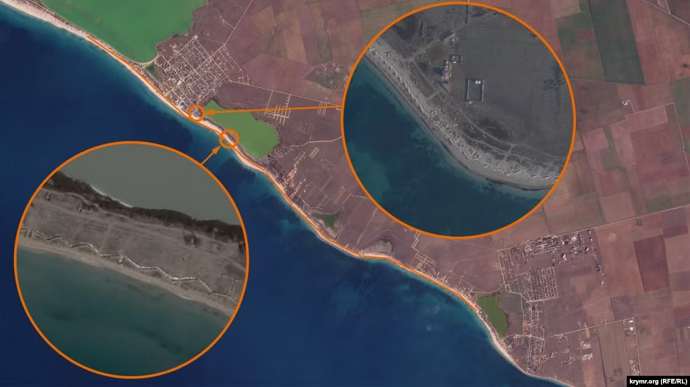 Satellite images show Russian forces dug 7 km of trenches on beaches near Yevpatoriia, Crimea