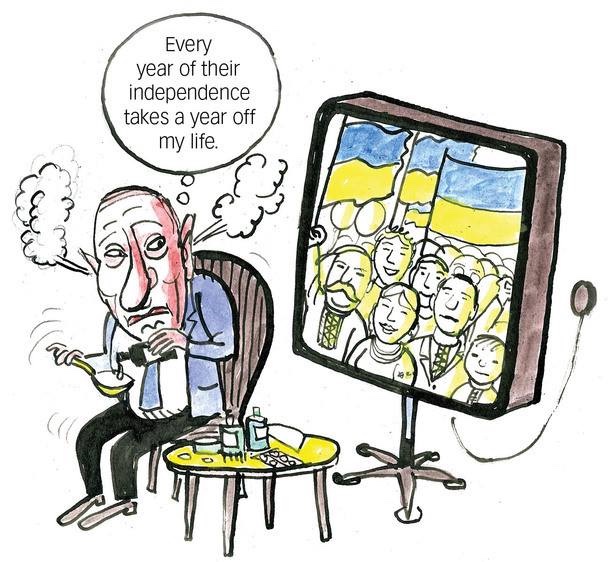 Карикатура на реакцію російського президента Володимира Путіна на українську демократію: він вигукує 