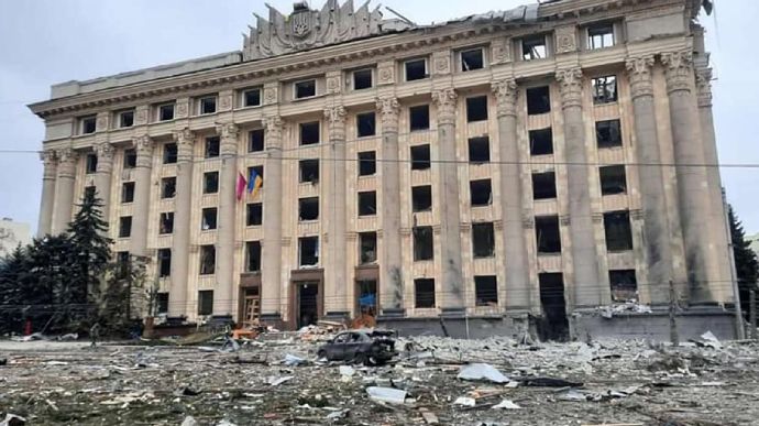 Kharkiv Oblast State Administration building destroyed by Russian missiles is mothballed