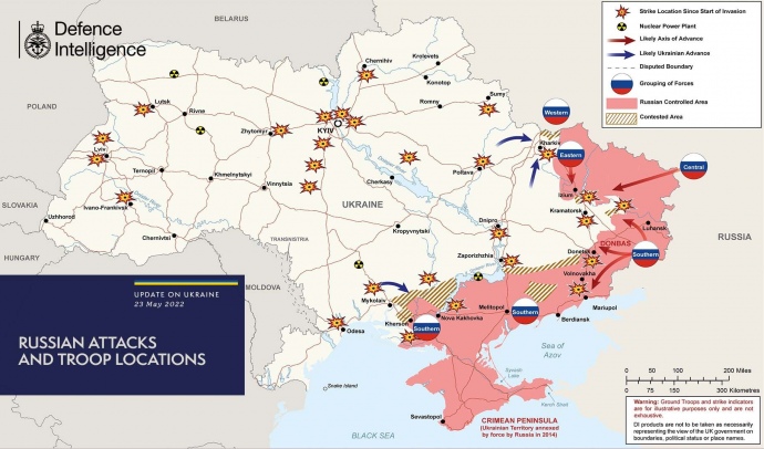 Карта войны в Украине по состоянию на 23 мая 2022 года