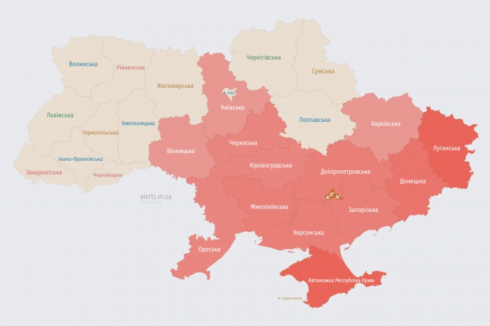 Карта alerts.in.ua в 00.40