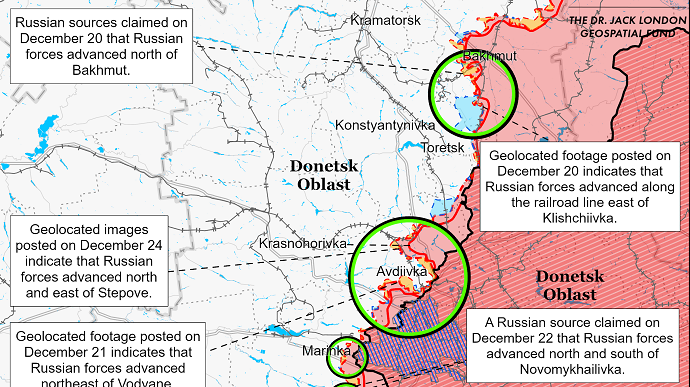ISW зафіксував просування російських військ біля Авдіївки та Кремінної