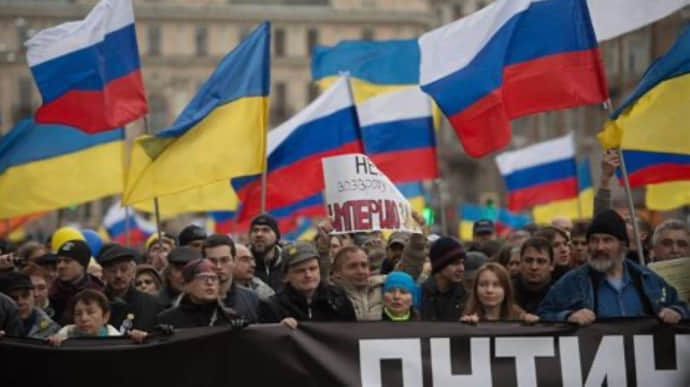Russian Embassy illustrates common values  with Ukraine with photo of anti-war march