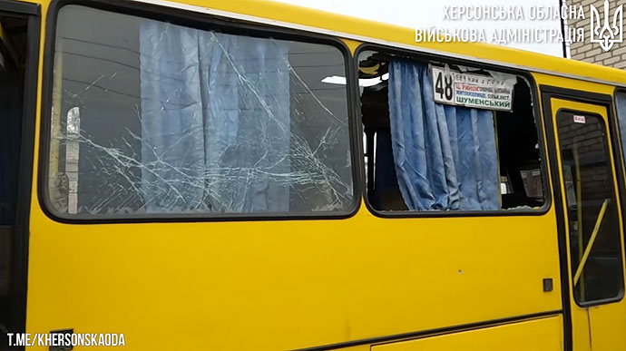 Russian forces hit bus depot in Kherson, injuring one person