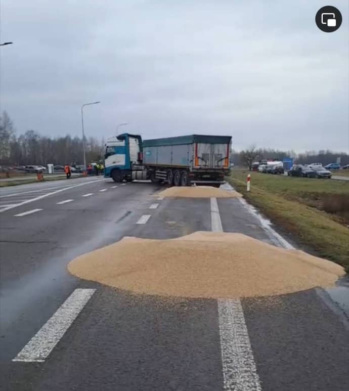 Польські фермери висипали на дорогу українське зерно 