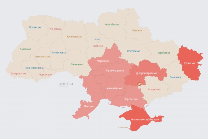 Мапа повітряних тривог станом на 1.06