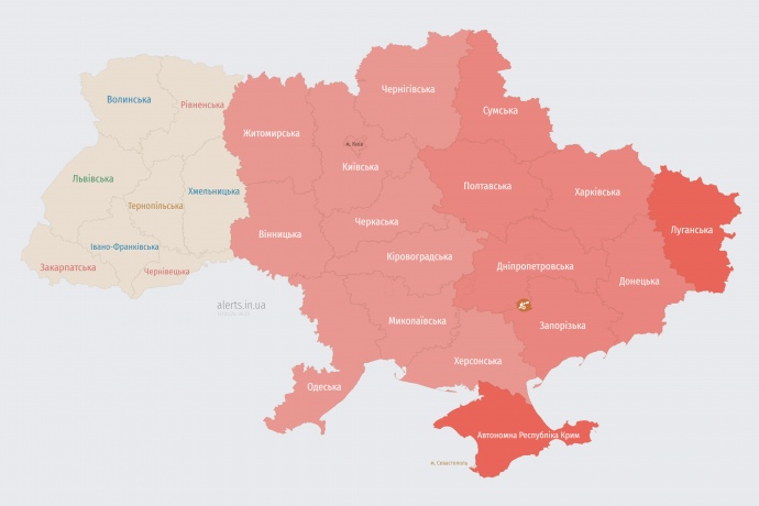 Мапа повітряних тривог alerts.in.ua о 6.20