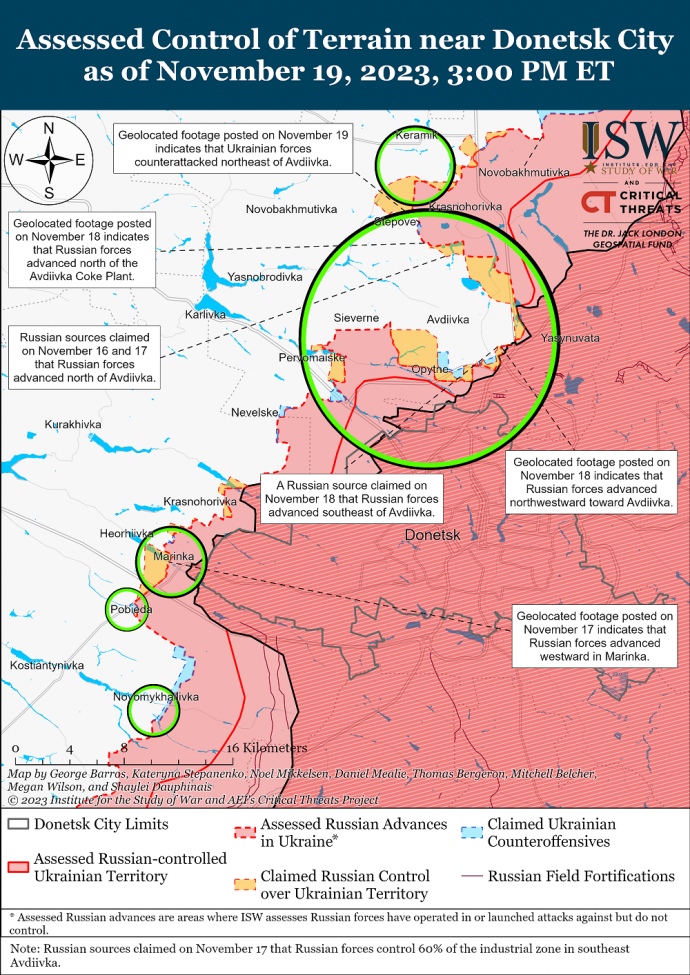 ISW: Украинците контраатакуваха близо до Авдиевка и напреднаха /карти/