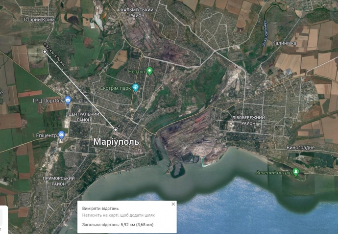 Расстояние от центра Мариуполя до кладбища под Старым Крымом