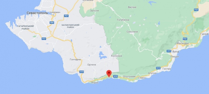Олива на карте Крыма