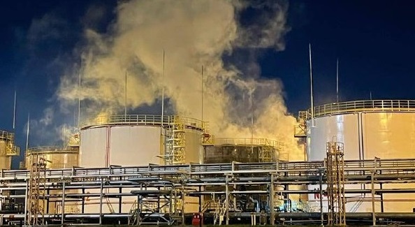 Oil refinery catches fire due to drone strike in Kuban, Russia