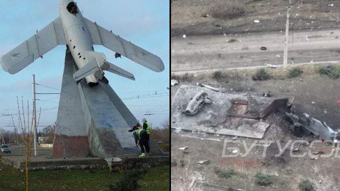 Russian invaders destroy MiG-17 aircraft monument  in Bakhmut
