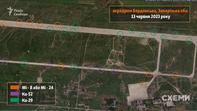 Реакція на контрнаступ: Росія перекинула на аеродром у Бердянську 20 гелікоптерів – Схеми