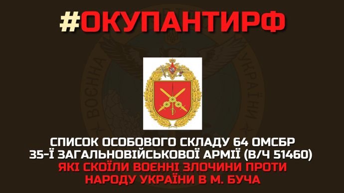 Main Intelligence Directorate of Ukraine published a list of Russian soldiers involved in the atrocities in Bucha