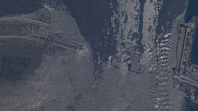 First satellite image of destroyed Kakhovka Hydroelectric Power Plant