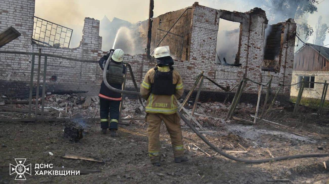 Russian forces hit educational institution in Kharkiv Oblast, fire breaks out – photos