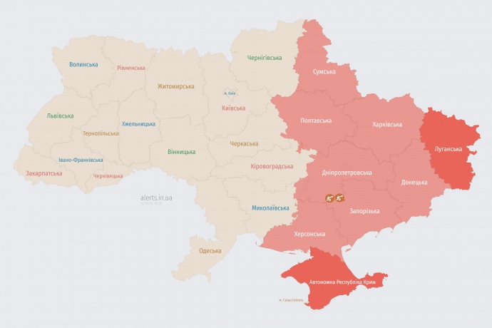 Карта воздушных тревог alerts.in.ua в 5.10