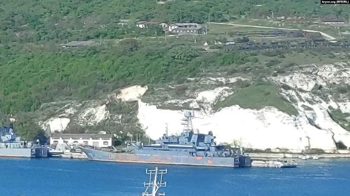 Large Russian landing ship with signs of damage spotted in Sevastopol