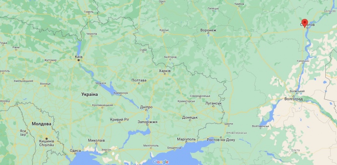 Приблизе розташування трощі гелікоптерів відносно України