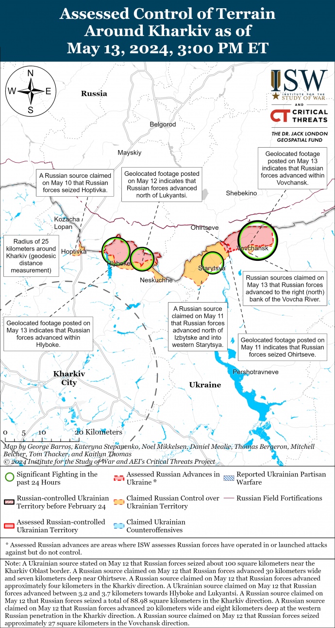 ISW: Російські війська, схоже, створюють на Харківщині буферну зону, а не просуваються вглиб