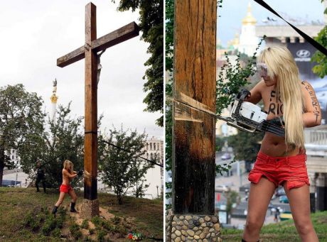 Шевченко спиляла хреста на акції Femen 