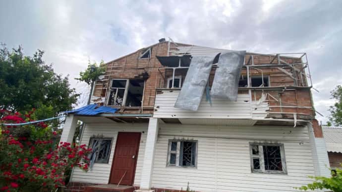 Debris of fallen Shahed drones damage house and power transmission line in Dnipropetrovsk Oblast