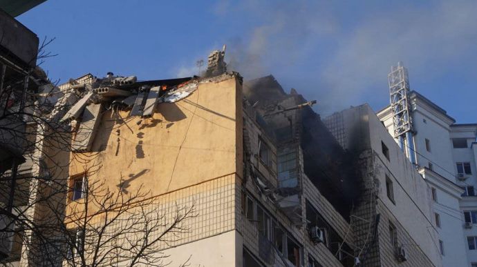 12-storey apartment building collapses in Kyiv after shelling