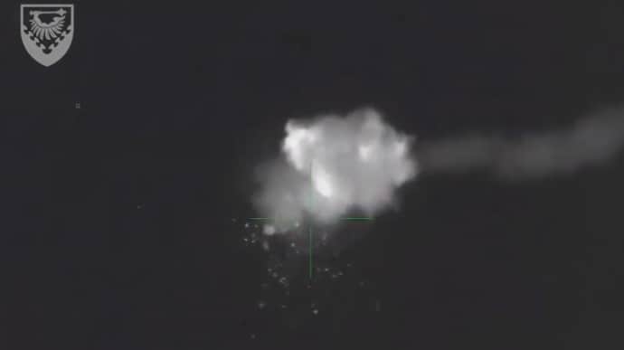 Ukrainian Air Force post footage of successful strike of anti-aircraft forces on Russian ZALA drone – video