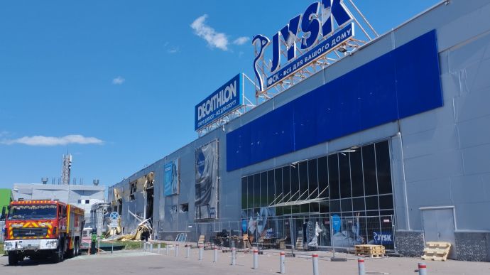Only facade and entrance survive blast at shopping centre near Odesa