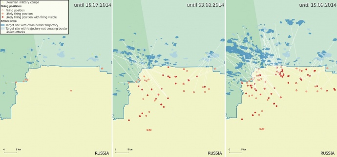 Количество обстрелов с территории РФ в течение июля-сентября 2014 года.