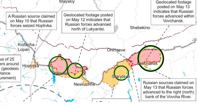 ISW: Российские войска, похоже, создают на Харьковщине буферную зону, а не продвигаются вглубь