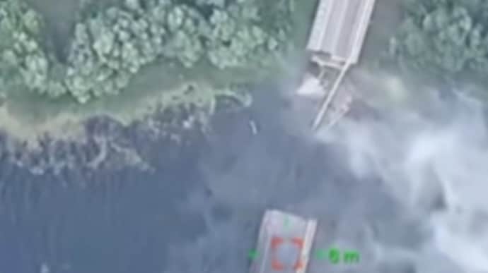 Russian military pontoon bridge across Seym River in Kursk Oblast destroyed – video