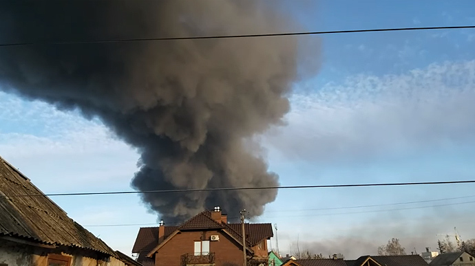Rescue crews extinguish fire after Russians strike Kyiv Oblast 