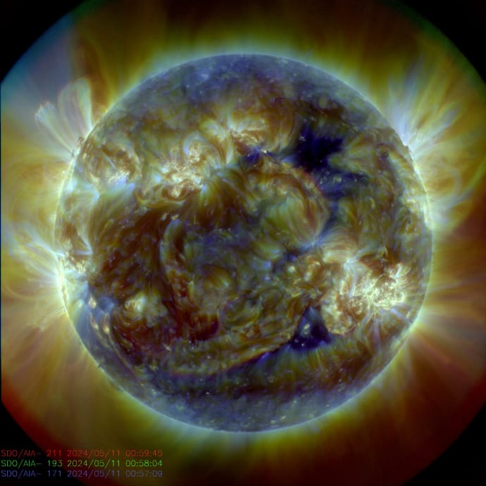 Отфильтрованное изображение солнца, которое позволяет ученым отслеживать активность солнечных вспышек. Фото: NASA SDO