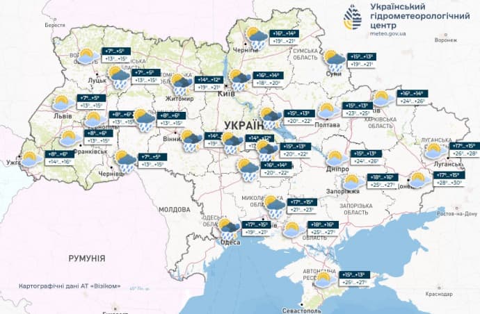 In Ukraine on Sunday rain, thunderstorms and hail