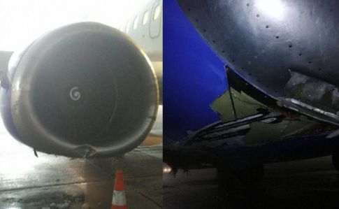 Белорусский самолет в Борисполе сбил фонари