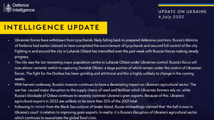 Россия после Лисичанска переключится на захват Донецкой области – британская разведка